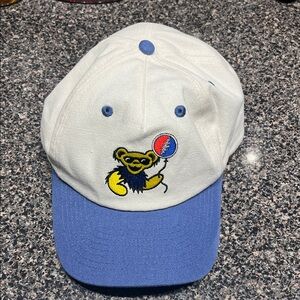 Huckberry x Grateful Dead collaboration White and Blue Cap with Bear Embroidery
